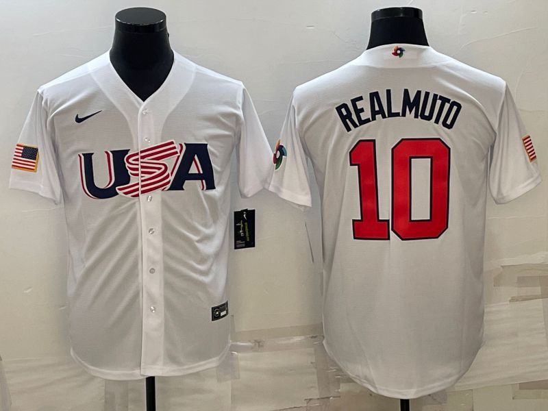 Men 2023 World Cub USA 10 Realmuto White Nike MLB Jersey12